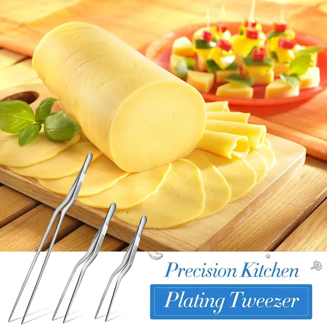 3 Sizes Stainless Steel Precision Kitchen Chef Tongs Tweezers for Food Cooking Picnic Barbecue Cake Decorating 14cm 16cm 20cm 6