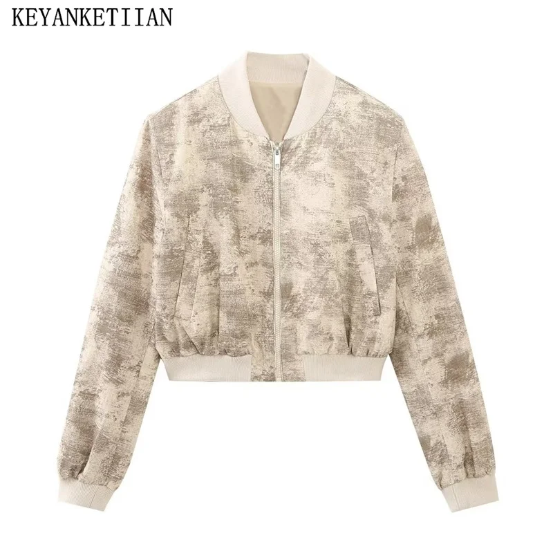 

Осенняя Новая женская куртка KEYANKETIAN с принтом в виде краски, винтажная Свободная куртка на молнии с длинным рукавом, женская верхняя одежда, топы