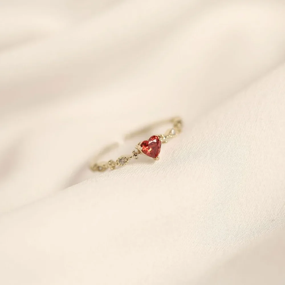 High Quality Red Heart Crystal Adjustable Rings for Women Charm Gold Color Stainless Steel Zircon Bride Finger Jewelry Colorfast