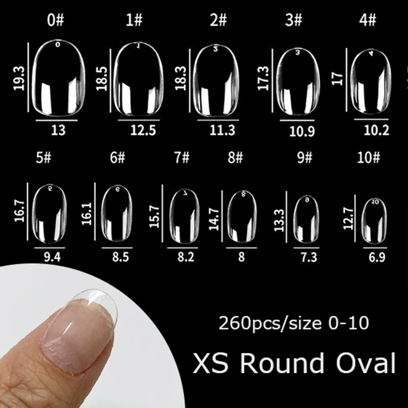 

XS Short Round Oval Shape Full Cover Soft Gel Nail Art Tips Clear Natural Nails Press on Faux Ongles