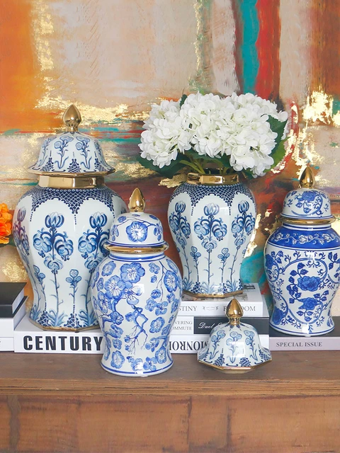 Tarro de cerámica de flores doradas de lujo moderno, jarrón grande, arreglo  de flores, adornos, artesanías, decoración Interior de porcelana -  AliExpress