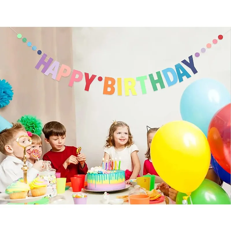 Rainbow Color Gradual Birthday Banner 1st Birthday Party Decoration for Girl Boy Baby Shower Gender Disclosure