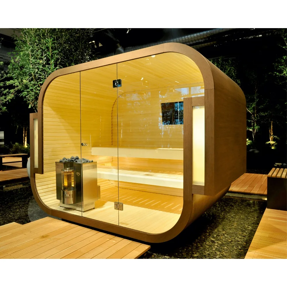 Sauna All'Aperto Quadrata In Stile Moderno Cedro Sauna A Vapore Secco A Infrarossi 4 Persone