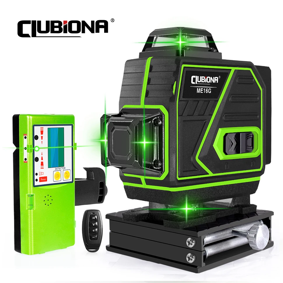 

Лазерный уровень Clubiona 4D, 16 линий, литий-ионный аккумулятор, удаленный импульсный режим, приемник, супермощный зеленый луч, профессиональный нивелир