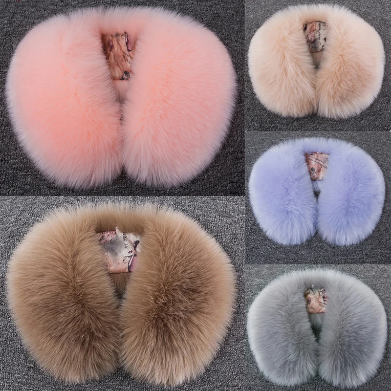 Winter Faux Fox Fur Collar Jacket Coat Hat Decor Warm Scarf Shawl Multicolor Strip Soft Hood Fake Fur Collars Lady'S Bib Scarves