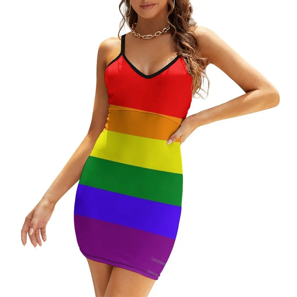 

Exotic Rainbow LGBTA Flag Women's Sling Dress Funny Geek Vacations Woman's Clothing Strappy Dress Creative