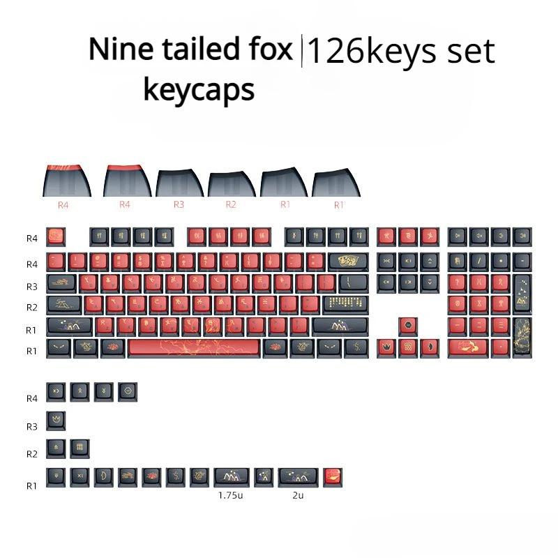 Teclado Mecânico Double-skin Milk Pudding Preto Translúcido Pbt Asa Nove Caudas Fox Jelly Preto Penetração Keycaps - Imagem 5