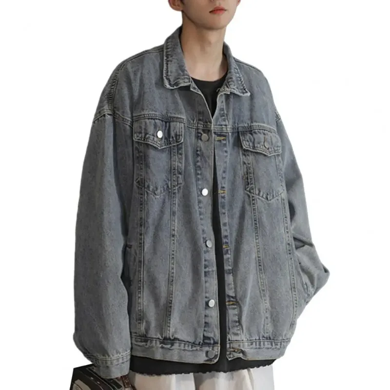 WEER Men Denim Jacket Men Jacket Retro Hip Hop Style Denim Jacket with Multi Pockets Plus Size Men Coat for Casual Streetwear