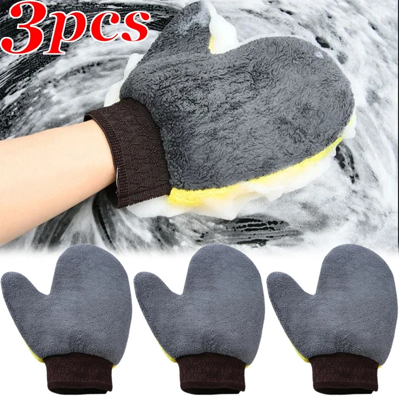 Car Washing Gloves Microfiber Coral Velvet Strong Water Absorption Body Cleaning Glove Double Sided Thickened Duster Clean Tools 1