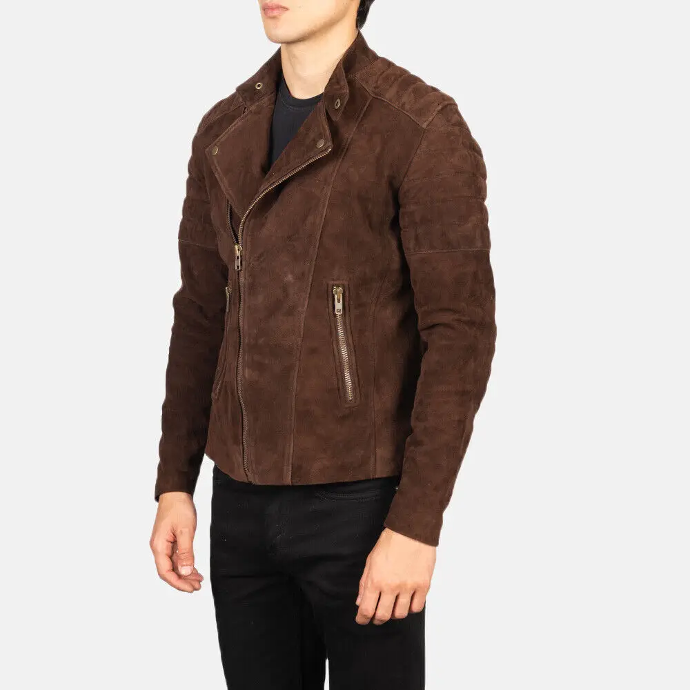 Men Real Leather Jacket for Brown Vintage Suede Leather Biker Coat Genuine Leather Men
