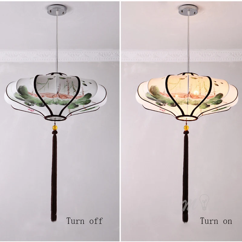 Hand Painting Chinese Style Penand Lights Flower Room Light Pendant Kitchen Fixtures Home Deco Bedroom Suspension Retro Lighting pendant lights pendant lamp vintage pendant lights