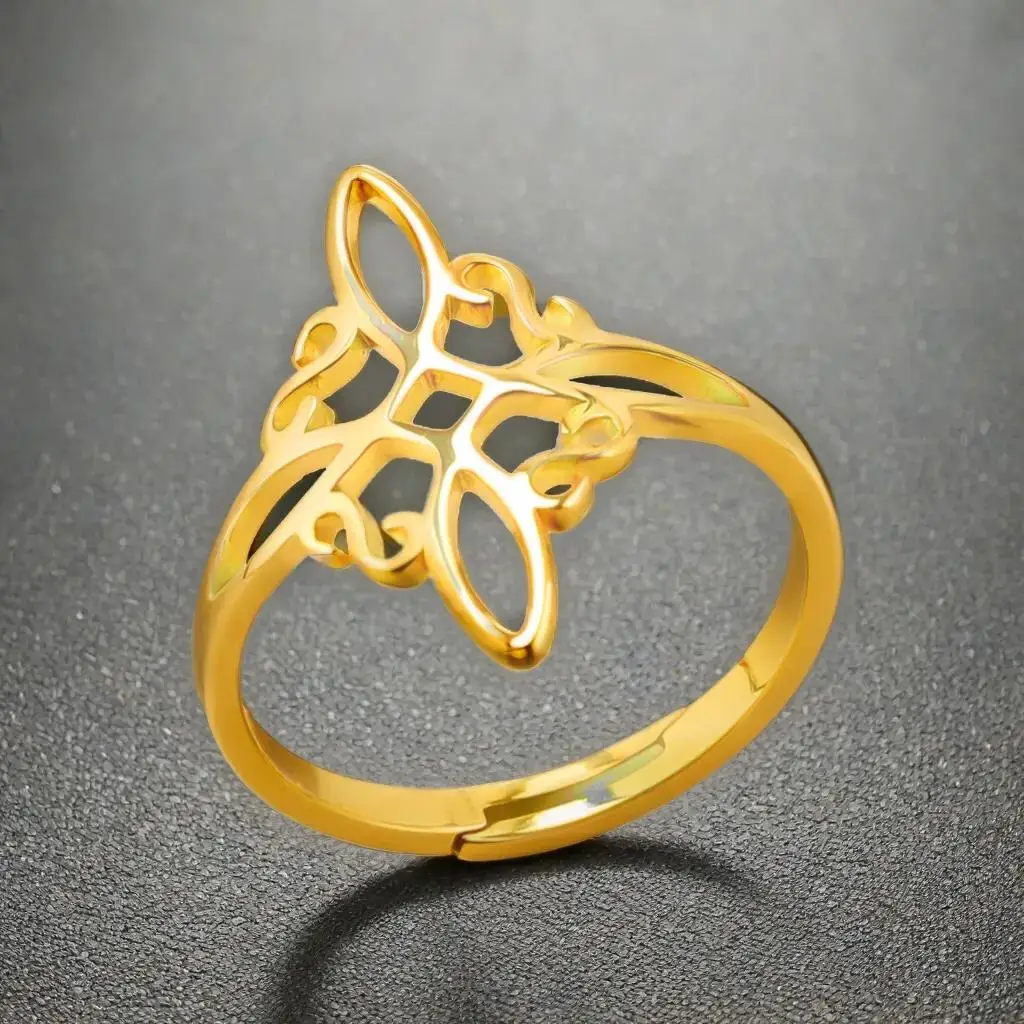 YILUOCD stregoneria anello aperto in acciaio inossidabile anelli con nodo di strega soprannaturale per le donne Wiccan croce protezione amuleto gioielli
