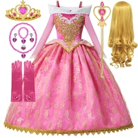 Fille Aurora robe de princesse enfants luxueux Cosplay Costume Rose Rose Briar Rose tenue enfants carnaval fête d'anniversaire vêtements 6