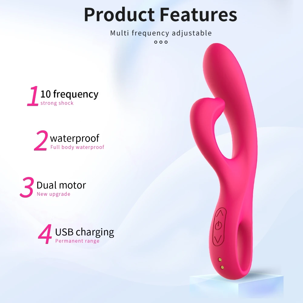 Vibratore a dildo a 10 frequenze, vibratori a coniglio, giocattoli sessuali a bacchetta per donne, masturbatore femminile, doppi motori, punto G, clitoride_voghion.com