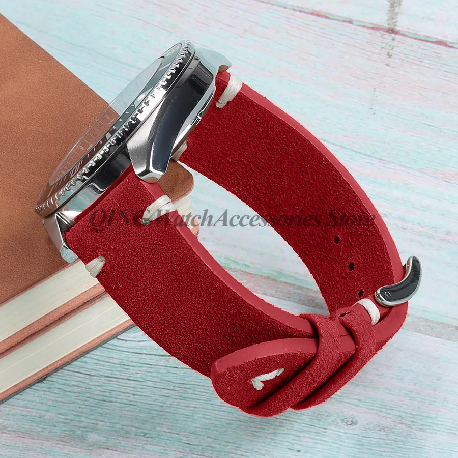 Vintage Blue & Brown Suede and Leather Watch Strap with Quick Release