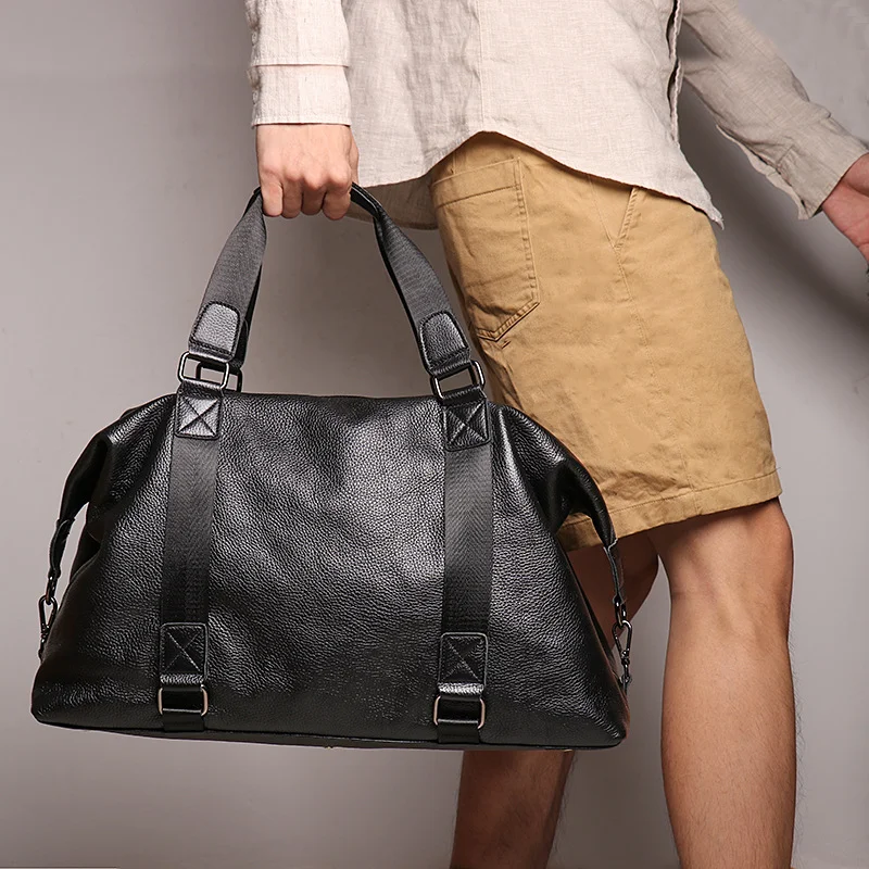 LUOKIR New Men's Leather Travel Bag, Shoulder Crossbody Luggage for Short Business Trips, Large Capacity Genuine Leather Gym Bag