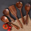 Teak cooking spatula 5-piece set, non stick pan, long handled wok, spatula, spoon, wooden kitchen utensils, essential kitchen 2