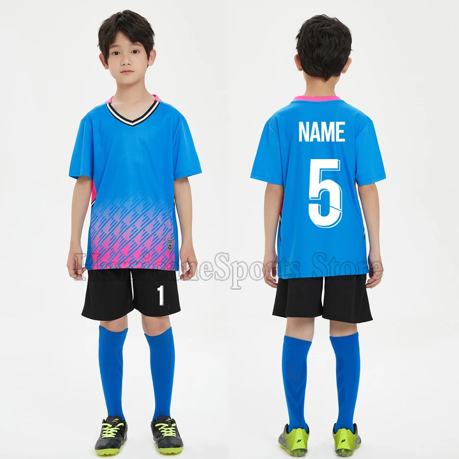 DIY Custom Kids Football Jersey Boy Soccer Jersey Set Polyester Soccer Uniform Breathable Football Uniform For Children 4XS-S