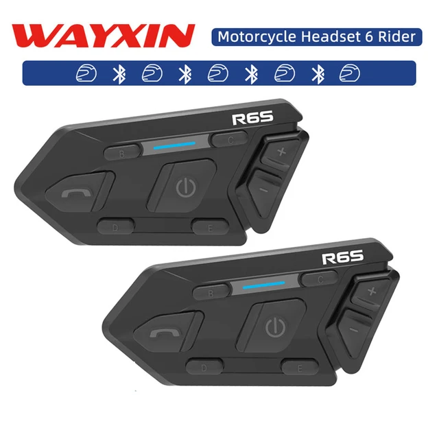 WAYXIN R6S 1200m 6 Voies Intercom Moto,Full Duplex HD 2 Personnes Parlant  en même Temps,Pack Double