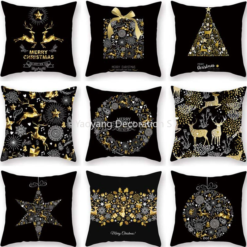 

Black Bronzing Christmas Pillowcase Snowflake Elk Cushion Cover Christmas Decor for Home Xmas Ornaments Year New 2023 Navidad