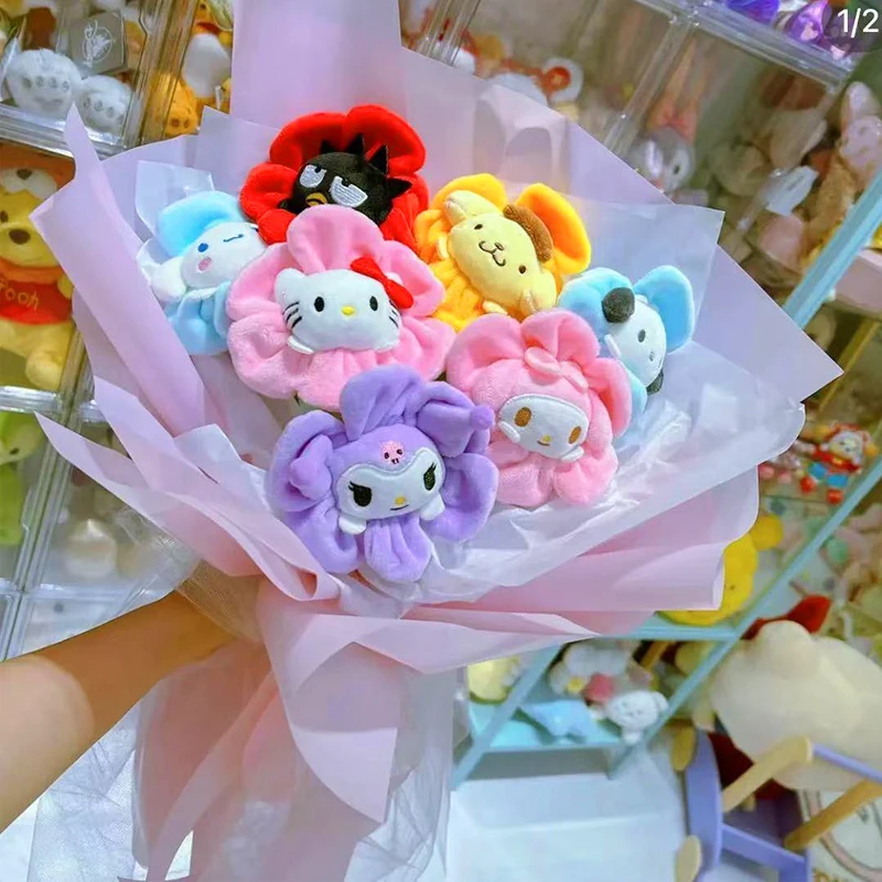

Kawaii Hello Kitty плюшевые игрушки кукла кулон букет подарок Sanrio Kuromi Cinnamoroll подсолнух цветок украшение для дома сумка брелок подарок