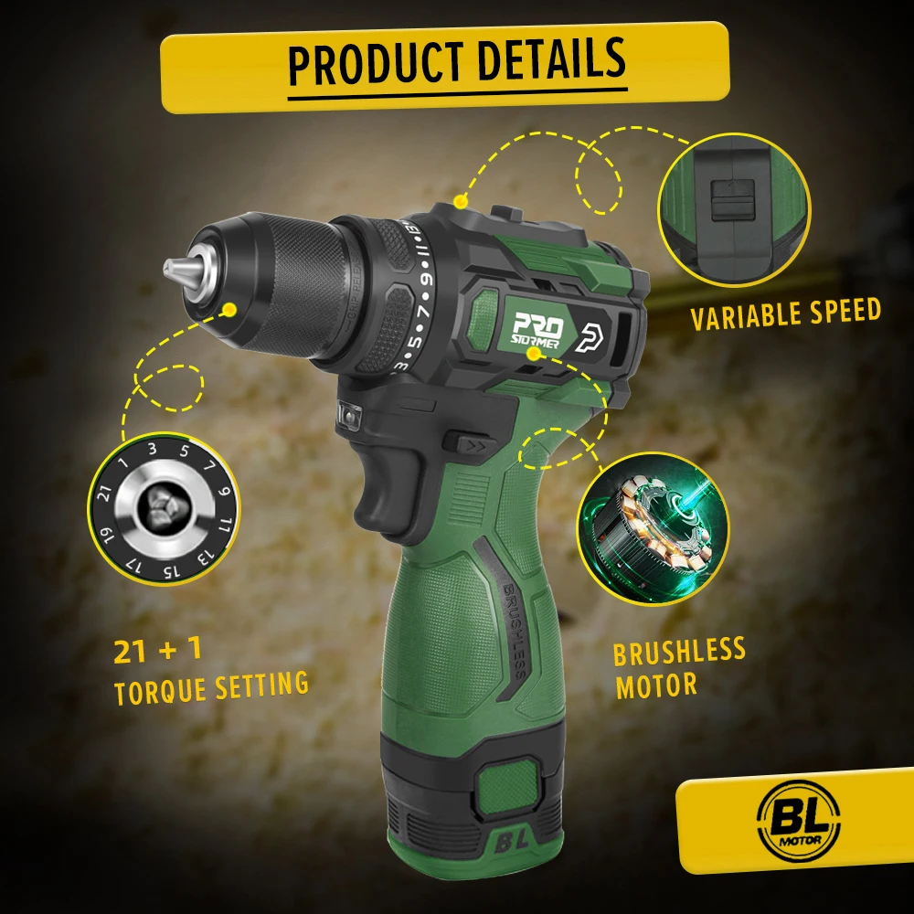 17V 55NM Brushless Electric Drill Cordless Driller Mini Driver Screwdriver Li-ion Battery 5pcs Bit Power Drill By PROSTORMER 5