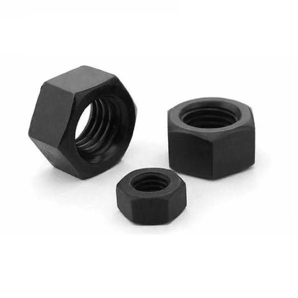 Black Steel Hexagon Metric Nut, Bulk Pack (10-100 Pieces)