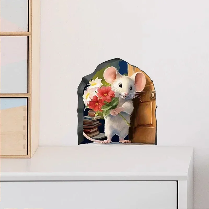 Cartoon Wall Stickers Kawaii Mouse Hole Wall Stickers Kid Room Decoration Supplies Creative Living Room Kitchen Decor