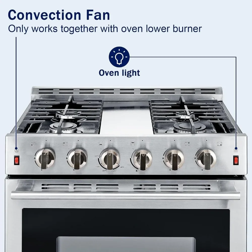 Freestanding Gas Range Stove 30 inch Gas Cooktop Stove 5.56 cu.ft. Large Convection Oven,4 Burners 42000BTU Heavy Duty 2