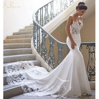 Elegant Spaghetti Straps Wedding Dress With Chapel Train Mermaid Party Dresses for Special Events V-Neck Wedding Gown Customized 1