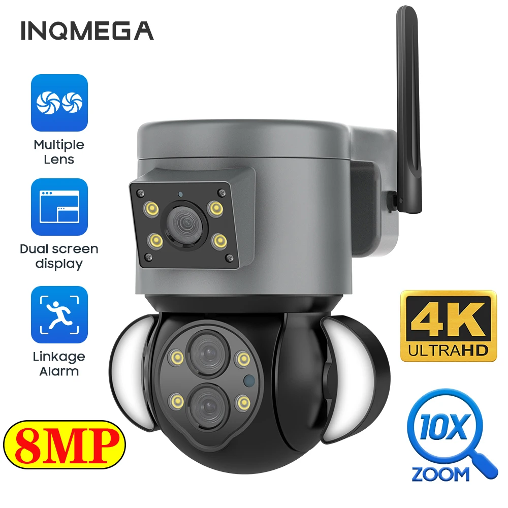 Inqmega 8Mp 4K 10X Telecamera Di Sorveglianza Ptz Protezione Di Sicurezza Esterna Kamera Dome Human Detection Cam Compatibile Wifi E Rj45