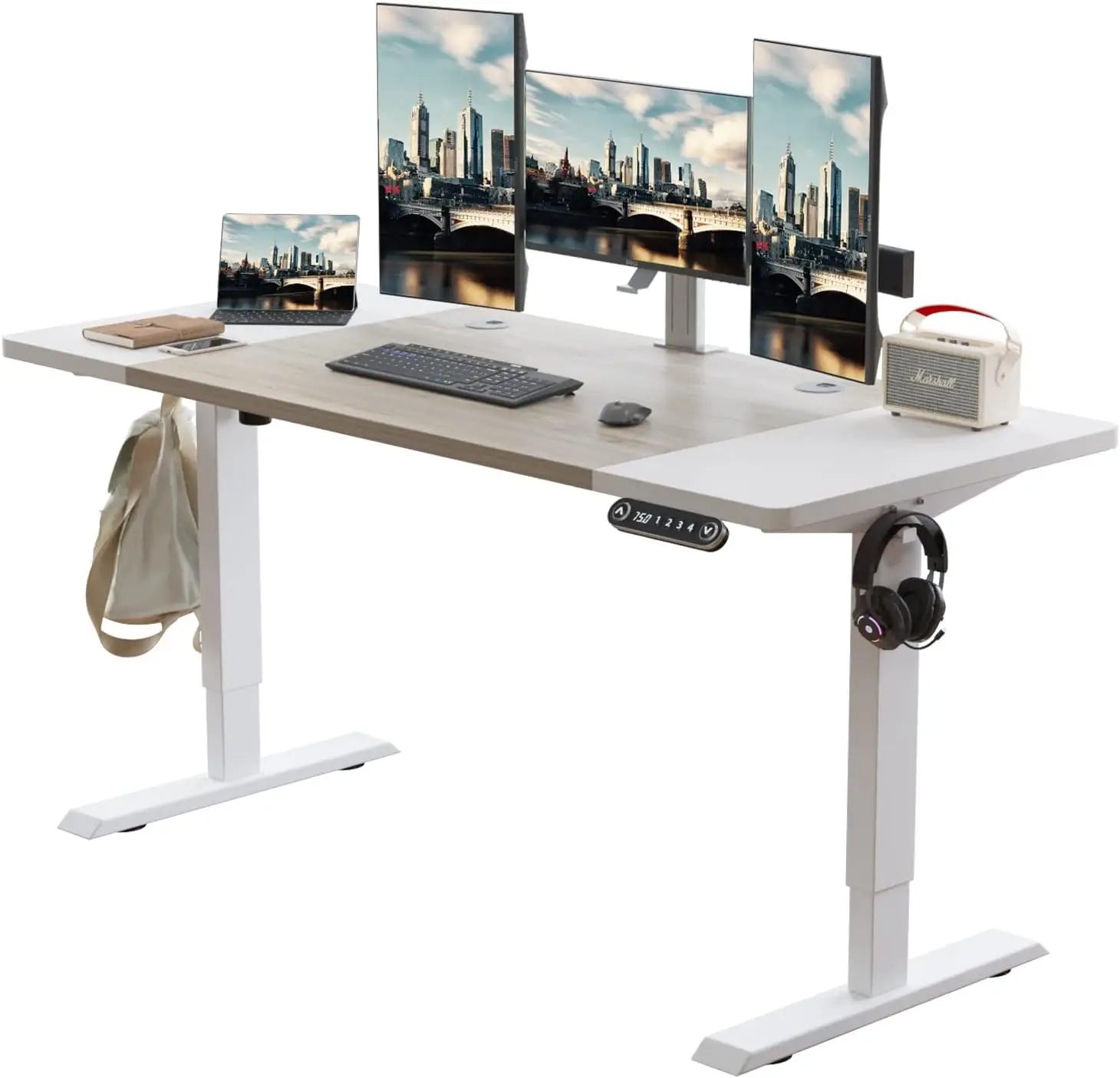 

Electric Height Adjustable Standing Desk, 63x 30 Inches Stand Up Desk Workstation, Splice Board Home Office Computer Sta