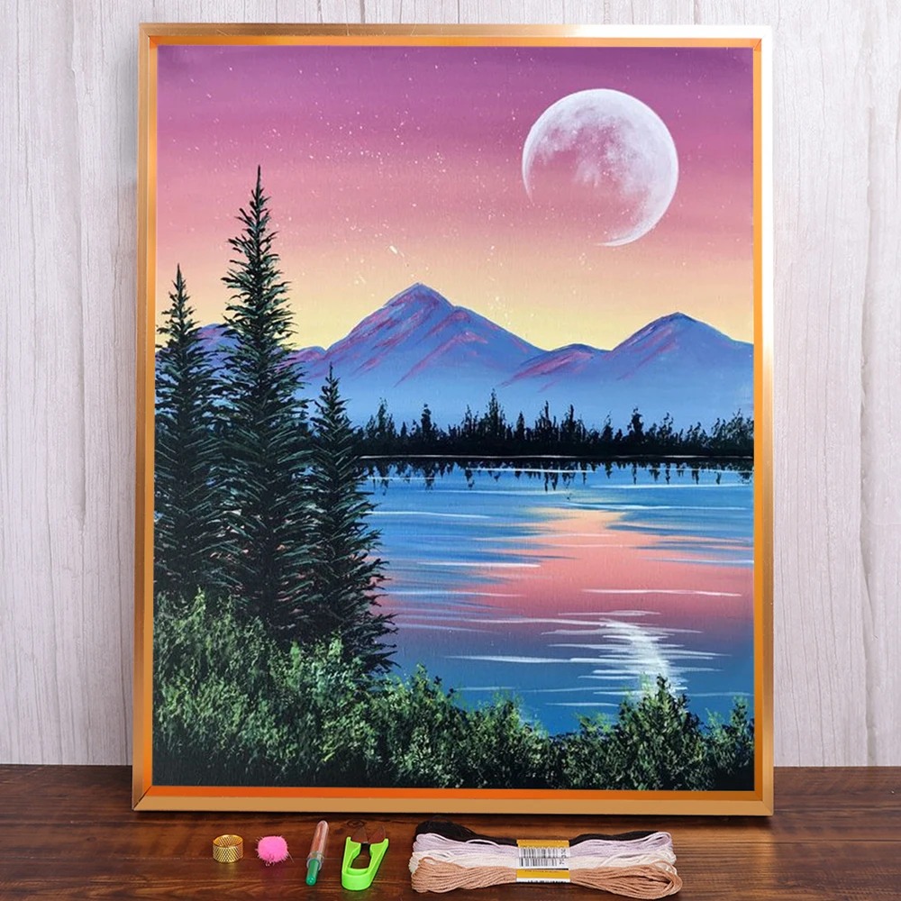 Awesocrafts Kit Punto Croce Timbrato "Tramonto" – Tessuto 14CT 44x44cm Con Istruzioni In Italiano - 3
