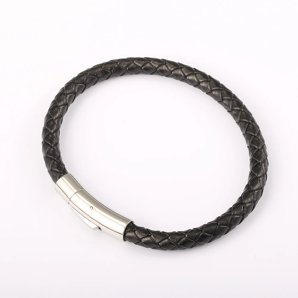 4mm 6mm Stainless Steel Clasp Simple Design Bangles Red Black Brown Men's Man-made Leather Bracelets LB775