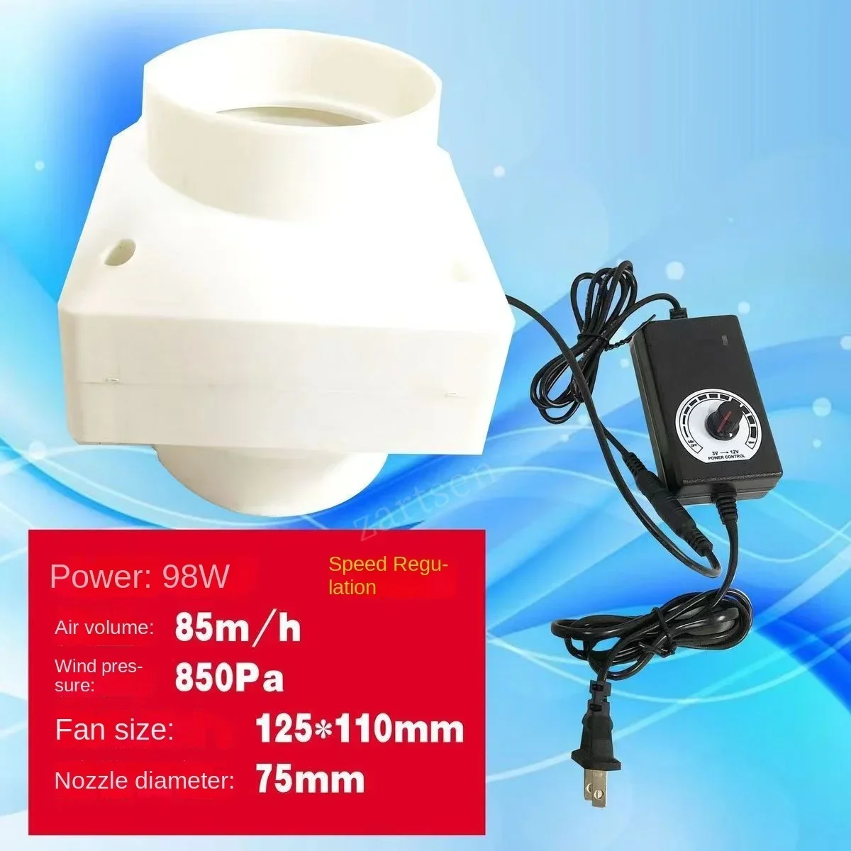 Description Picture 2 of itemDuct Ventilation Fan Vent Blower Air Vent for Greenhouse Bathroom Pet house with Adjustable Speed