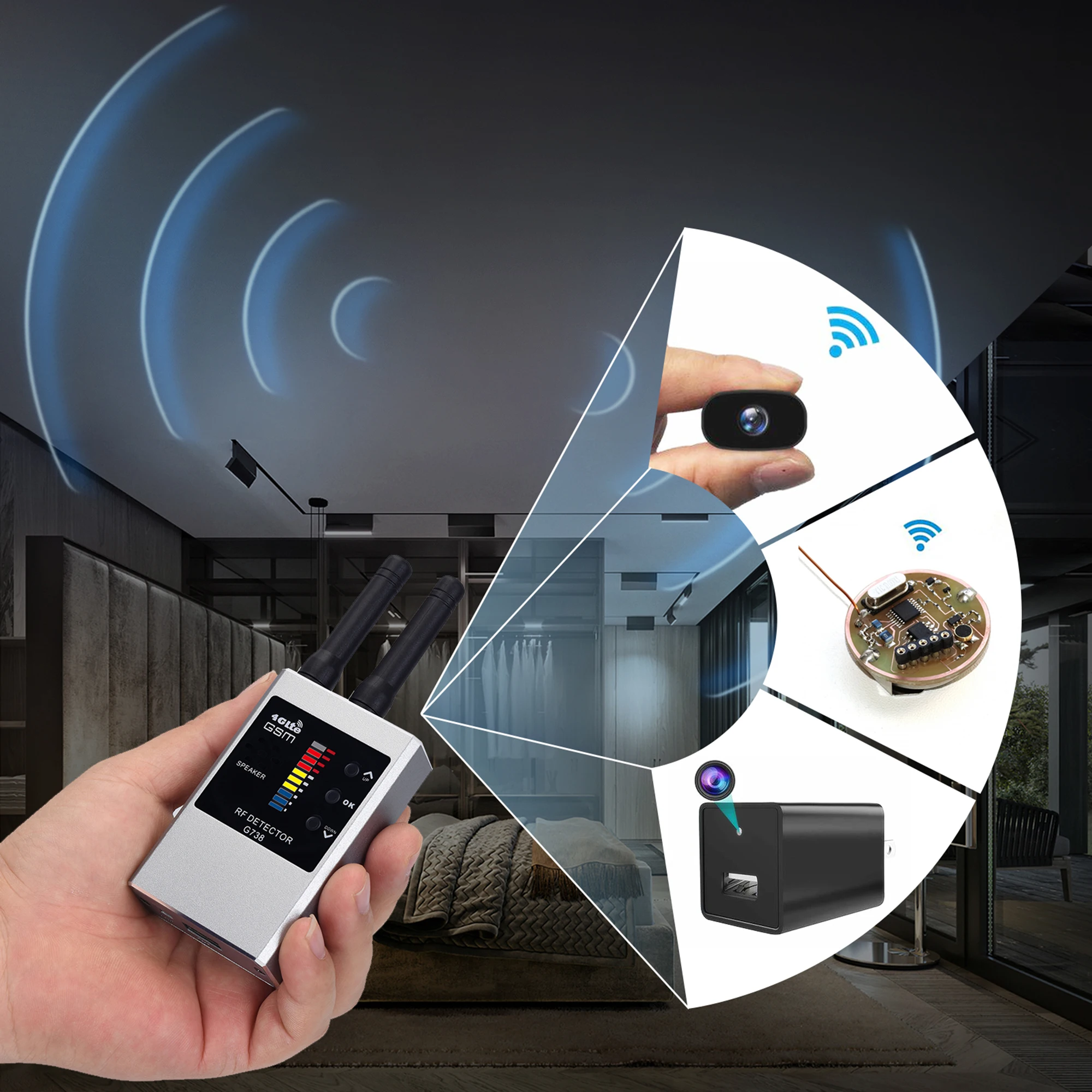 Portable Anti spy Hidden Camera Detector GPS Tracker GSM Bug Wifi Signal Finder Mobile Phones Bathrooms Cam Spy Gadgets Detect