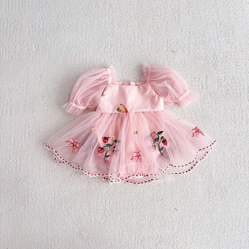 Cotton Baby Girls Strawberry Embroidery Dress