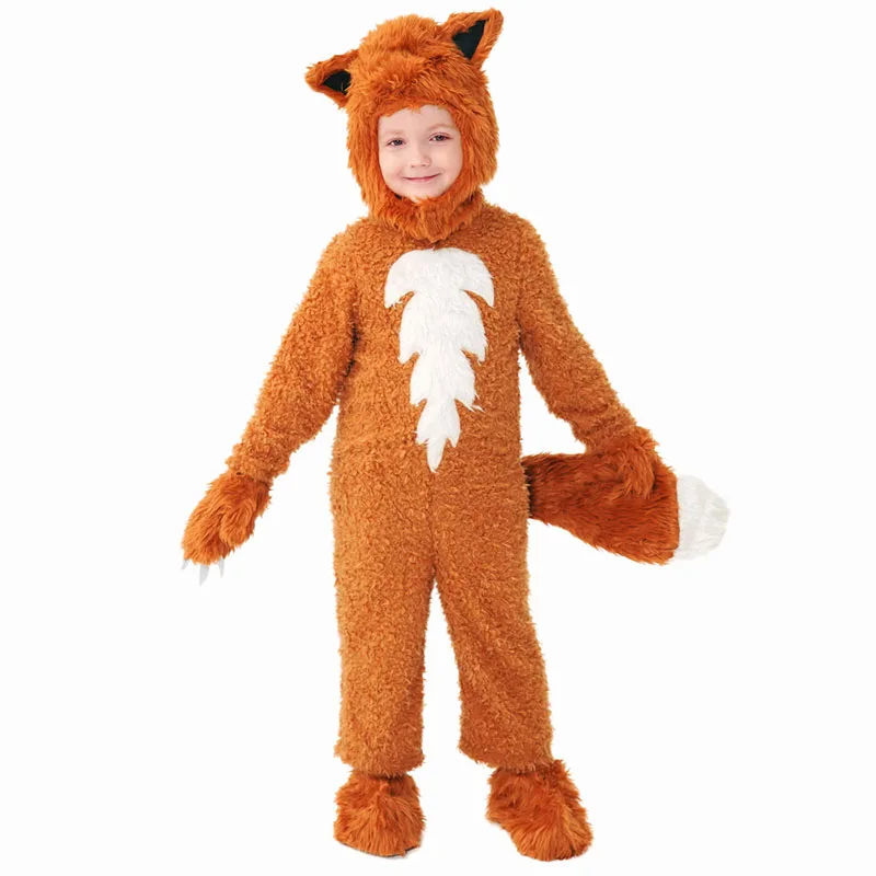 Kids Lion & Fox Costume Set Plush Animal Clothes Outfits Children Party Dress - Up Suits