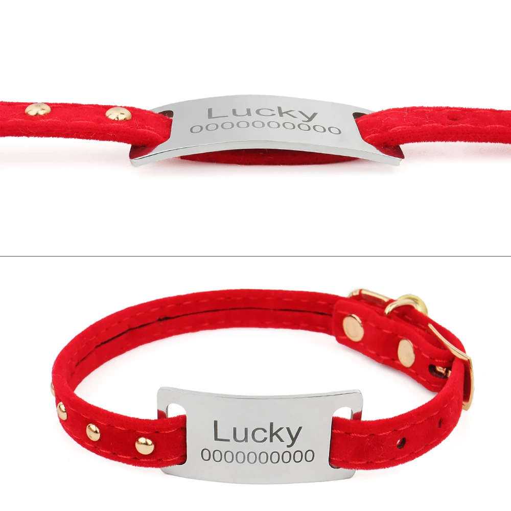 Personalized Pet Collar with Engraved ID Tag - Custom Cat Dog Accessory in Black Silver Gold