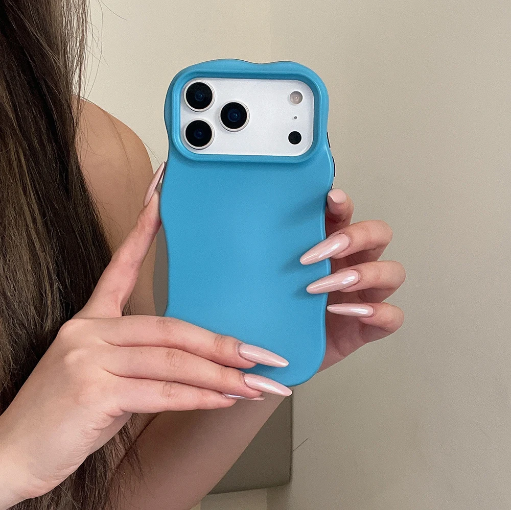 Dual-Function Cute Solid Color Matte Phone Case with Air Shockproof Wave Edges