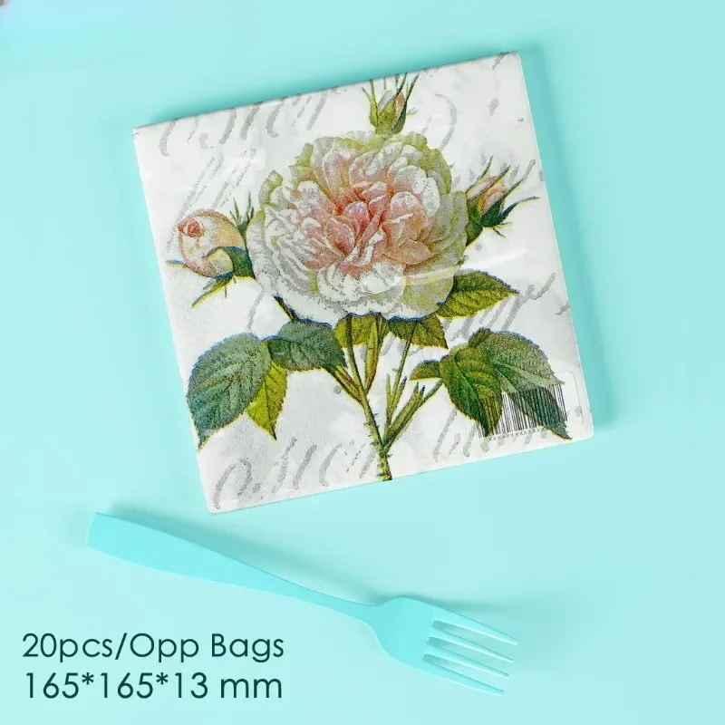 Paper Napkins Disposable Paper Placemats 20pcs 33*33cm 2-Ply Floral Wood Pulp Paper Food Grade Printed Patterned Paper Placemats Rose Printed Square Napkins