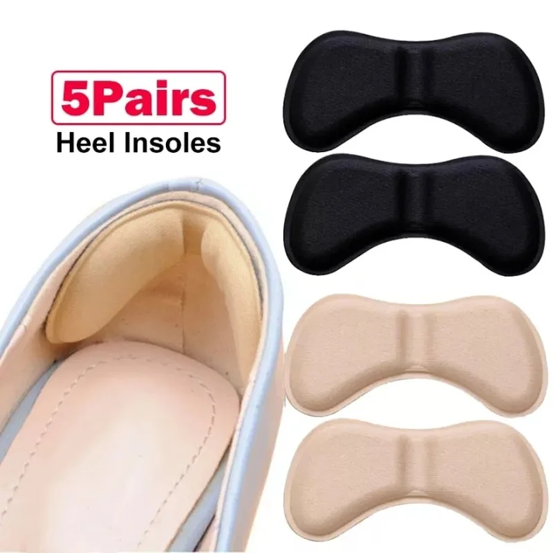 5 Pairs Heel Insoles for Sports Shoes Haigh Heel Inserts Pain Relief Anti-wear Cushion Pad Back Adhesive Shoe Pads Sponge Insole