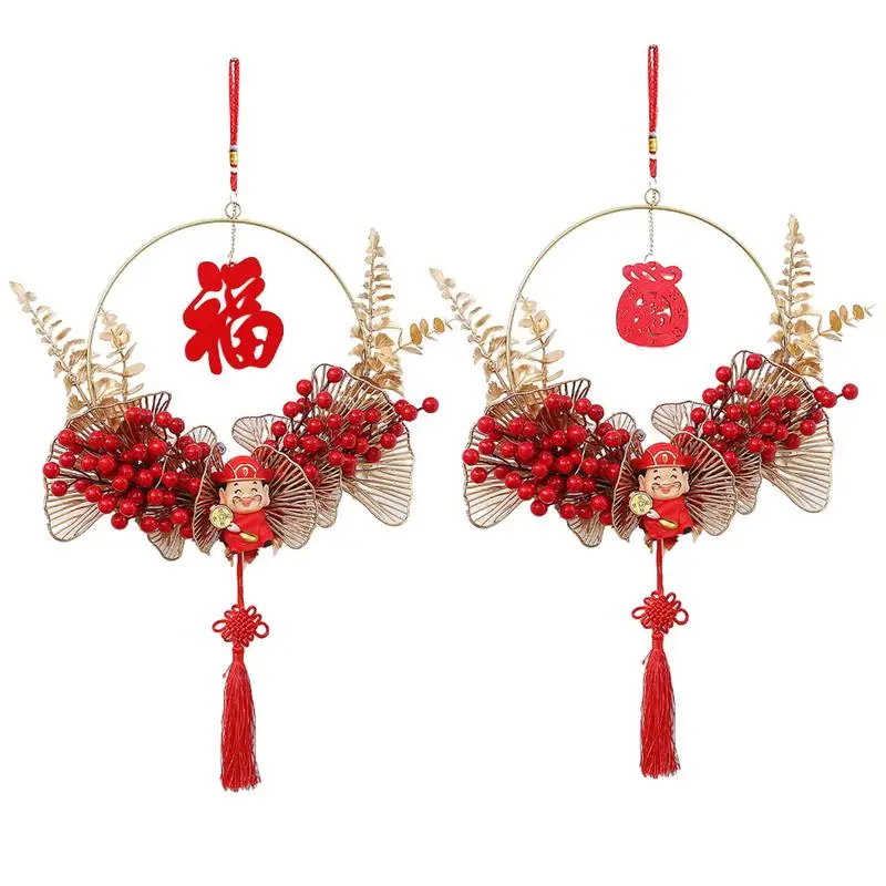 

Китайская Новогодняя декоративная подвеска в виде дракона, Новогодний венок благословения, светодиодная дверная гирлянда, украшения, праздничное украшение на весну