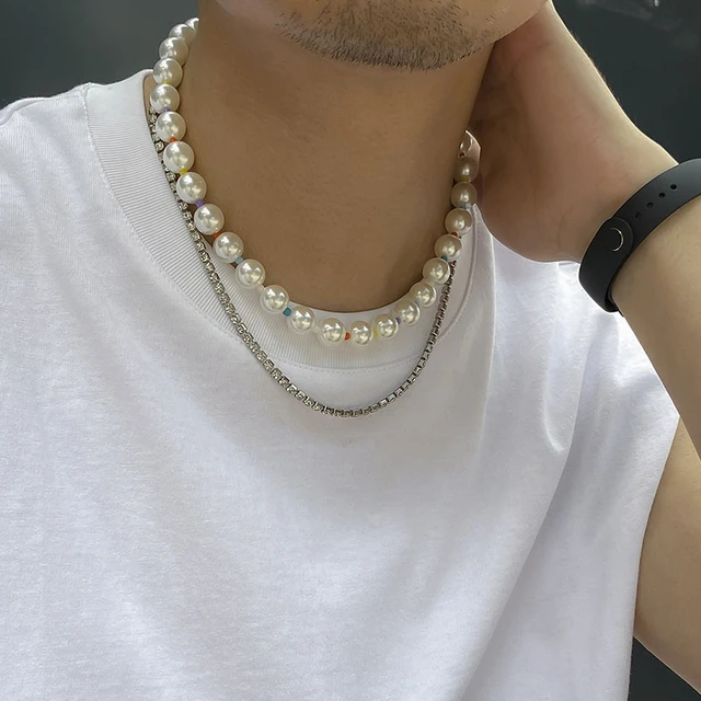 instaZONE ™ 8mm Pearl Necklace for Men or Women,White or Black Round Pearl  Necklace - Pearl
