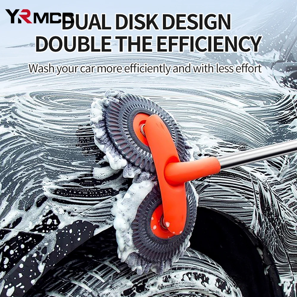 Car Rotating Double Brush Wash Mop Telescoping Adjustable Long Handle Cleaning Mop Retractable Brush for Car Cleaning Accessorie