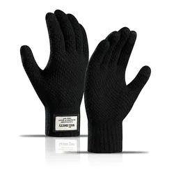Men's High-Quality Warm Wool Cashmere Knitted Touchscreen Gloves - One Size (Black)