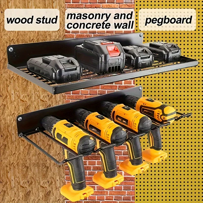 Wall-mounted Utility Rack Power Tool Organizer Heavy Duty Metal Tool Shelf Drill Storage Rack Cabinet Garage Organizer