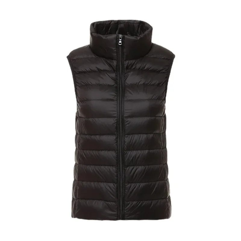 Women's Lightweight Padded Outerwear Slim Packable Quilted Vest Short Puffer Vest Stand Collar Down Vest Winter Down Waistcoat