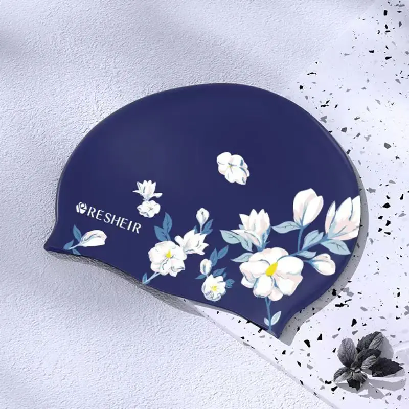 Silicone Swimming Cap Waterproof High Elastic Swim Cap for Women Long Hair Comfortable Adults Printed Swimming Cap 5