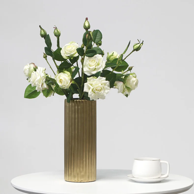 3 Köpfe hochwertige Rose gefälschte Blumen künstliche Hand fühlen sich feuchtigkeitsspendende Blumen Pflanzen Zuhause Wohnzimmer Büro Party Dekoration – Detail 2